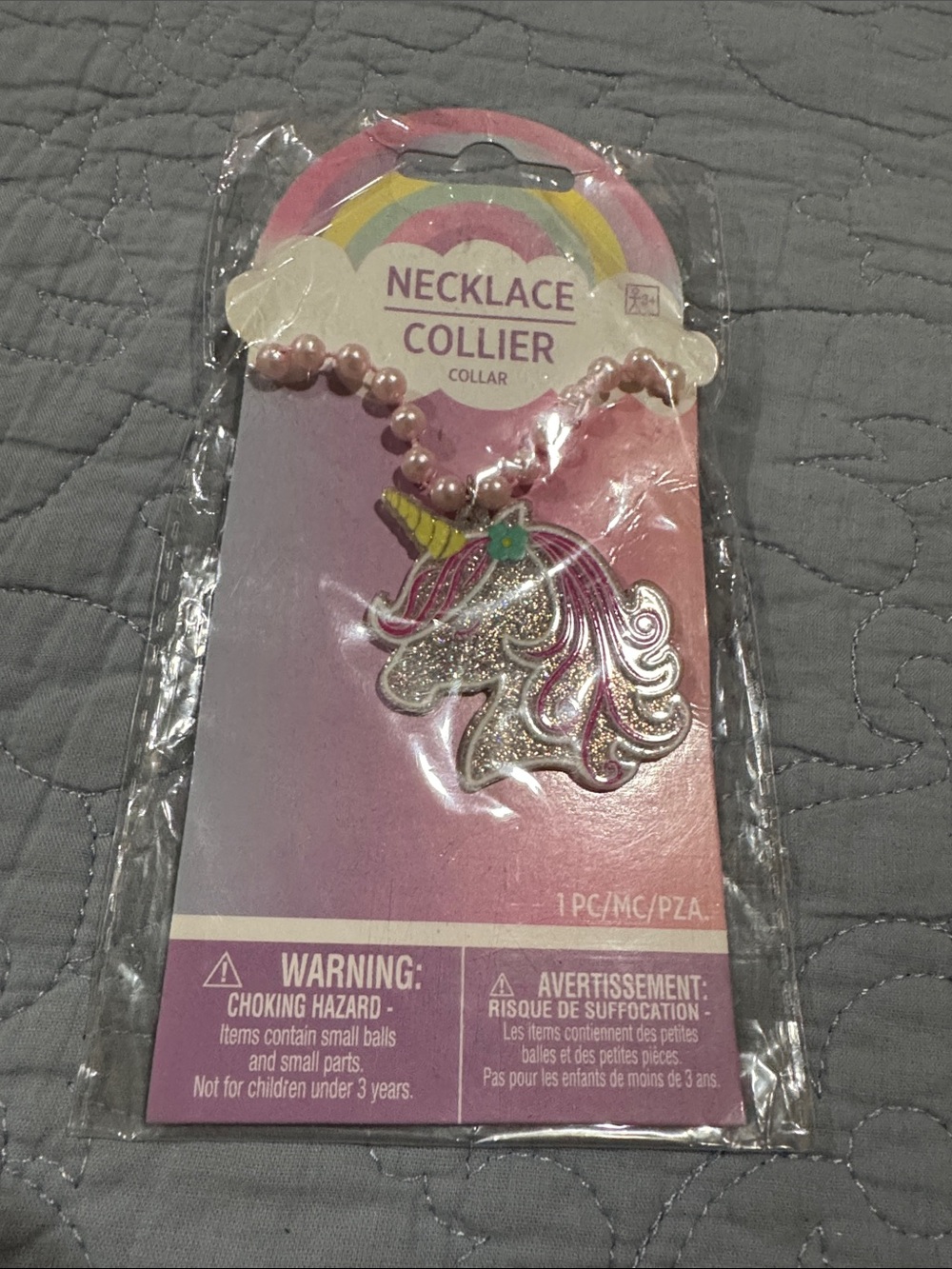 Amscan Pink Pearl Bead Necklace with Glitter Unicorn Pendant